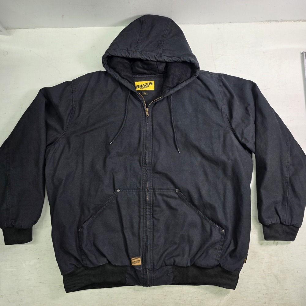 Brazos Work Force Mens Black Engineer Cotton Duck Canvas Insulated Jacket XL EUC